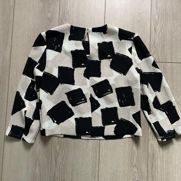 L.K. Bennett Nadine Textured Top Women's Size 4 Black Cream Office Work Evening - Picture 3 of 10